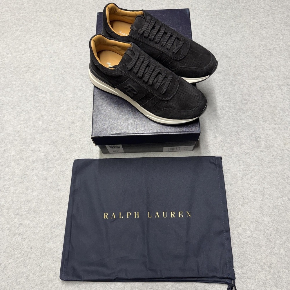 Ralph Lauren Purple Label Ethan II Shoes Mens 9 Black Calf Skin Suede Low Top